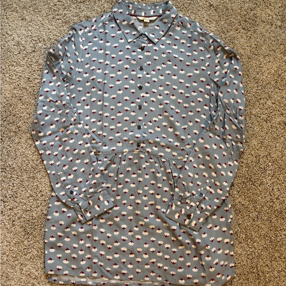 Boden Blue Floral Drop Hem Blouse, Size US 2/UK 6